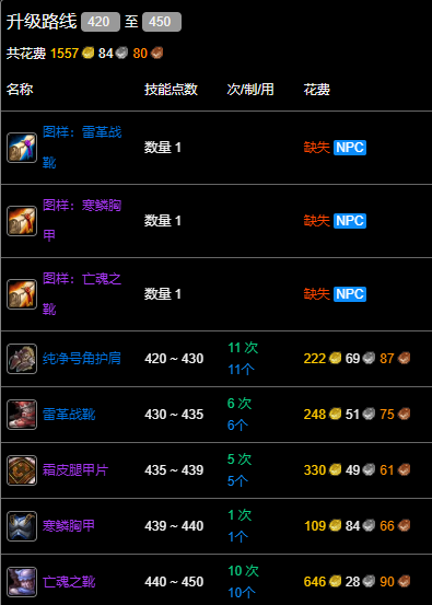 魔兽世界wlk制皮420-450最省材料攻略(图6) 魔兽世界wlk制皮420-450最省材料攻略(图6)